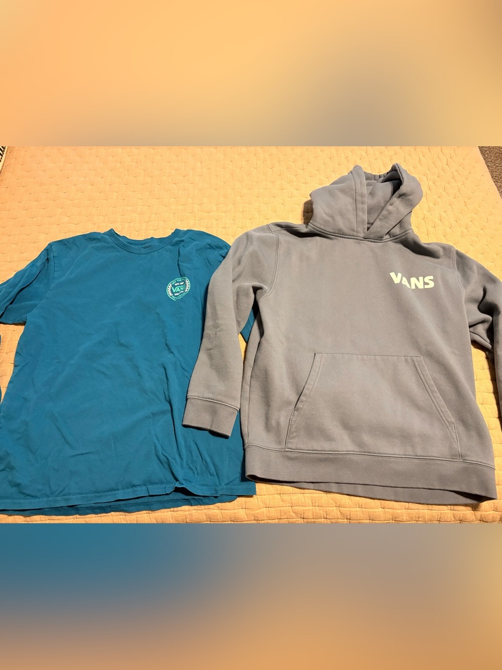 Vans Teal Tee and Gray Hoodie Kids Short Sleeve Shirt Set Sz 14 Large